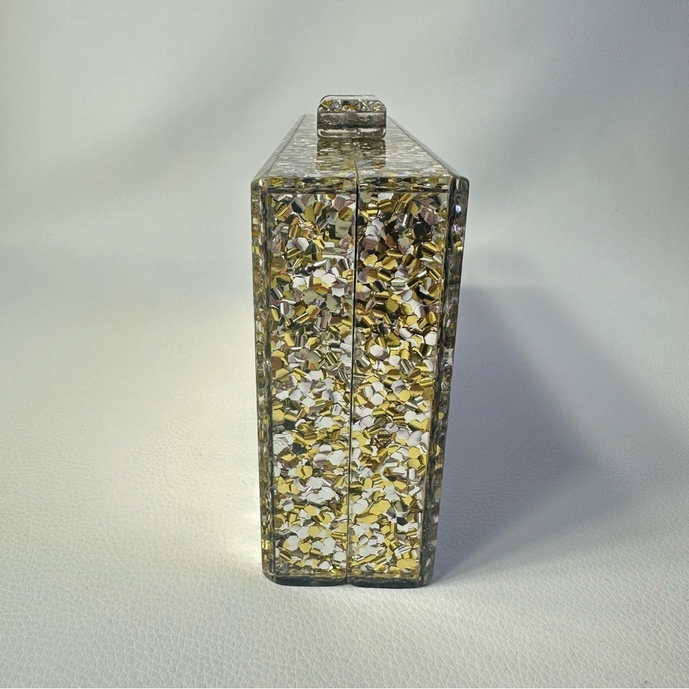 NEW I.N.C. International Concepts Acrylic Sparkle Crossbody Clutch Shiny Gold - Picture 13 of 14